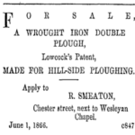 Lyttelton Times, 1866, Ad for Lowcock Plough