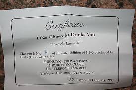 Lowcock Lemonade Lledo Certificate 